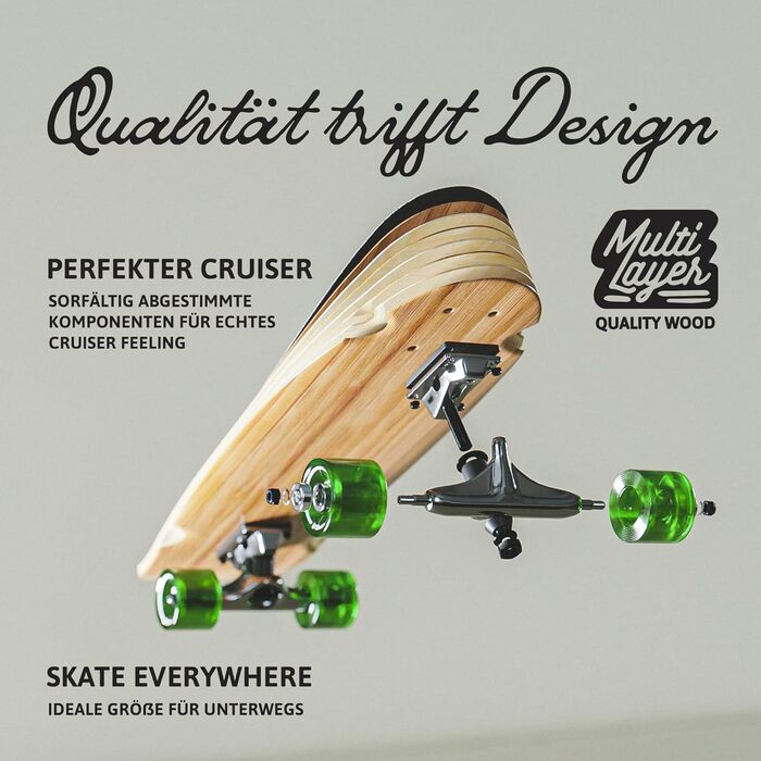 Міні-лонгборд Apollo Agile Kick Tail 30" 70 см вінтажний міді-круїзер зелений дерев'яна дека ABEC-9 високошвидкісні повний компліт для дорослих карвінгу трюків класичний стиль скейтборду оригінал Німеччина 2025