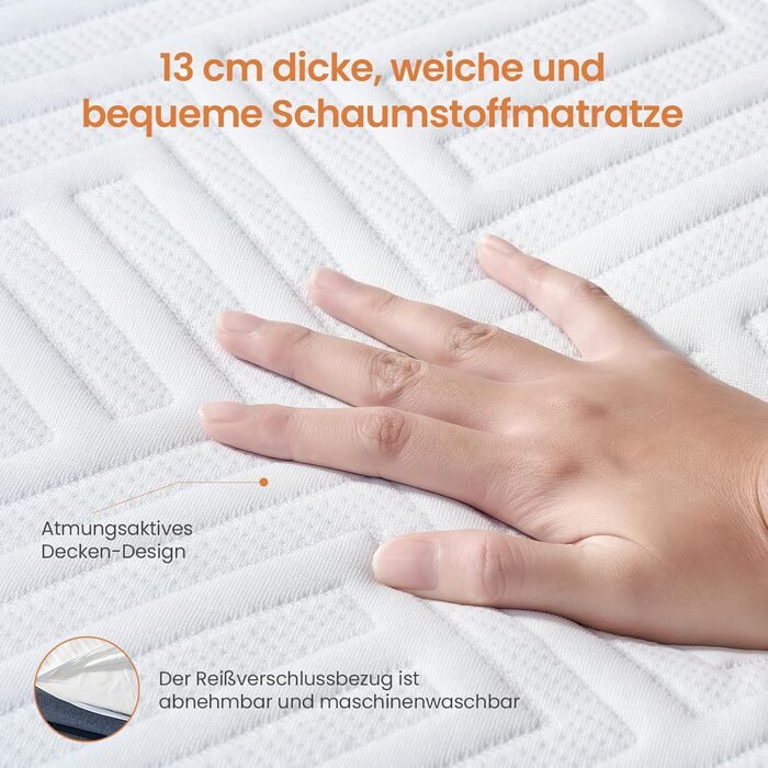 Розкладне ліжко (вкл. матрац з піни з ефектом пам&39яті товщиною 13 см), Розкладне гостьове ліжко, Для дорослих 90 x 200 см, Металевий розкладний каркас, Посилена металева сітка, Вантажопідйомність 250 кг 90X200 см