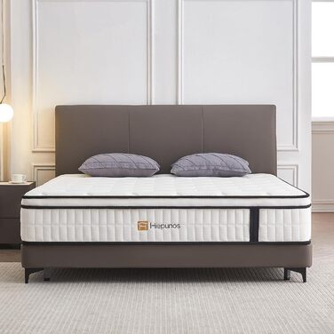 Матрац 140x200 см, пружинний матрац кишенькової форми, рівень жорсткості H3, 7-зонний пружинний матрац, ортопедичний з комфортним шаром піни з ефектом пам&39яті, розвантаження спини, 26 см, 140x200x26 см