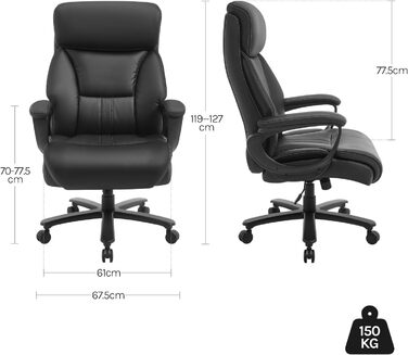 Офісне крісло WOLTU, крісло керівника, 150 кг, ергономічне велике комп&39ютерне крісло, офісне крісло з підголівником для офісу, ігрової кімнати або конференц-залу, штучна шкіра, чорний колір