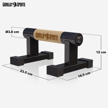 Ручки для віджимань GORILLA SPORTS - Комплект з 2 шт., виготовлені з дерева та сталі, нековзні, до 300 кг, включаючи сумку для перенесення - Спорядження для калістеніки, Паралети, Ручки для стійки на руках, Турніри для віджимань, Поперечини для віджимань