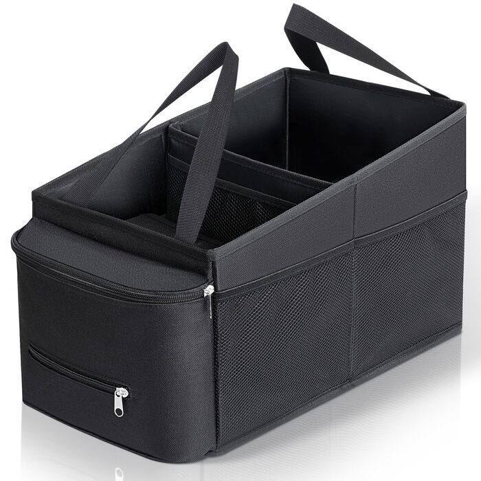 Органайзер на спинку автокрісла Cozary, органайзер для дітей з кишенями для іграшок, книжок та перекусів, з тримачами для напоїв та сітчастими кишенями, складаний чорний