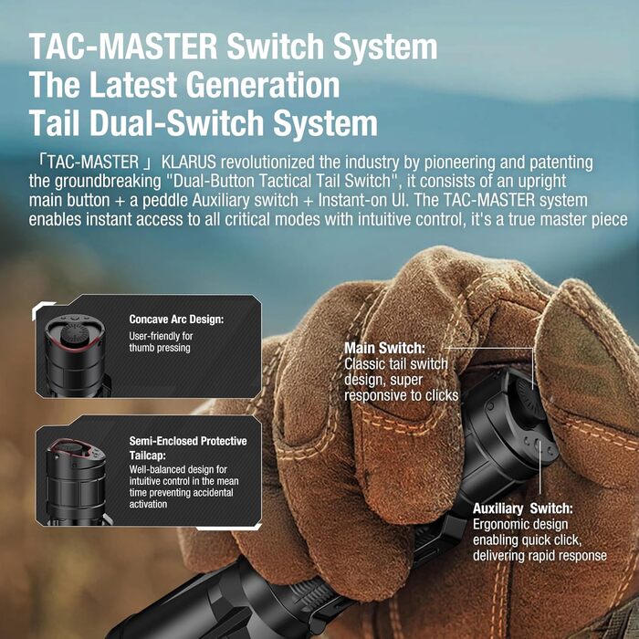 Тактичний ліхтарик Klarus XT11GT Pro Ultimate Control з двома перемикачами, яскравістю 3300 люмен, дальністю променя 380 метрів, водонепроникністю IPX8 для кемпінгу, походів та надзвичайних ситуацій