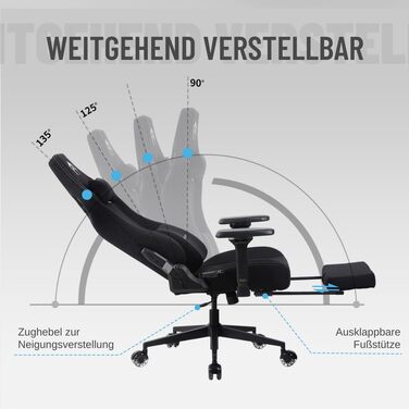 Ергономічне ігрове крісло PixelPilot з 4D підлокітниками, підставкою для ніг, опорою для голови та попереку, ігрове ПК-крісло широке сидіння Офісне крісло вантажопідйомність 150 кг (Orion, тканина) Тканина Orion