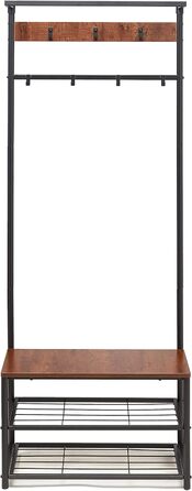 Шафа Storeo Basics на 7 гачків з лавкою для взуття та 3-ярусним місцем для зберігання, чорна, 70,1 x 33 x 180,3 см, сучасна простота, чорна конструкція KD