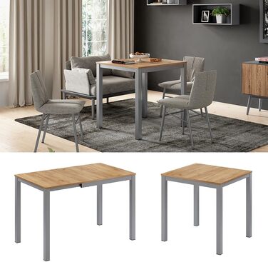 Обідній стіл Vicco Granny, дуб/сірий, 120 x 70 см, розсувний дуб/сірий 80-120 x 76 x 70