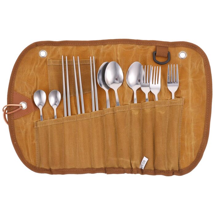 Портативний набір столових приборів для кемпінгу DOITOOL із сумкою для зберігання, столові прибори для пікніка для кемпінгу на свіжому повітрі, вбудовані відділення, захист від подряпин, універсальний для походів, барбекю та пляжу