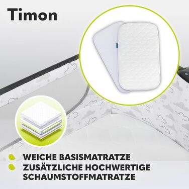 Дитяче ліжечко Lionelo Timon для подорожей, підходить для дітей від народження до 9 кг, з 6-рівневою функцією нахилу, зсувною бічною панеллю, сумкою для перенесення, складною, сірого кольору