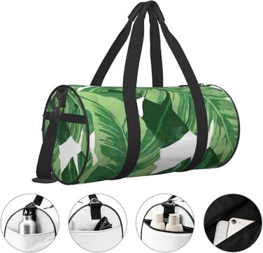 Дорожня сумка з дизайном черепа, кругла, великої місткості, легка та міцна, чудовий подарунок для походів, відпустки, ділових поїздок та іншого. Стильні зелені пальмові листки. Універсальний розмір.