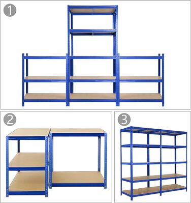 Міцний стелаж Ribelli, 180 x 90 x 60 см (В x Ш x Г), вантажопідйомність до 875 кг, 5 регульованих полиць, підвальний стелаж, стелаж для зберігання, стелаж без ригелів, металевий стелаж, синій