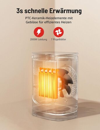 Енергозберігаючий вентилятор Paris Rhne, міні-вентиляторний обігрівач потужністю 2000 Вт з автоматичним коливанням, термостатом, 12-годинним таймером, коливаннями 70 для ванної кімнати, спальні, офісу, білий