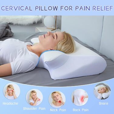 Подушка для сну Pillow Daddy, подушка для шиї з піни з ефектом пам&39яті від болю в шиї, ергономічна подушка проти хропіння для сну на спині та животі, дихаюча та миється, включає 2 чохли (білий)