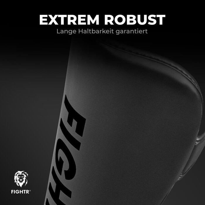 Щитки для гомілок FIGHTR - з ідеальною посадкою та ідеальною підкладкою Товстий захист гомілки для ударів ногами в кікбоксингу, ММА, муай-тай та інших бойових мистецтвах, розмір L, повністю чорний