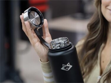 Пляшка для води з нержавіючої сталі 1 л аксесуари для чаю - термос, ситечко для чаю, заварювач для фруктів, спортивна кришка, насадка-трубочка (подарунковий набір чорного кольору)