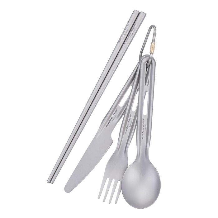 Титанові кемпінгові аксесуари Boundless Voyage, ніж, ложка, виделка, набір паличок для їжі, надлегкий набір столових приборів для супу, їжі, салату, пасти (ti1125t-d)