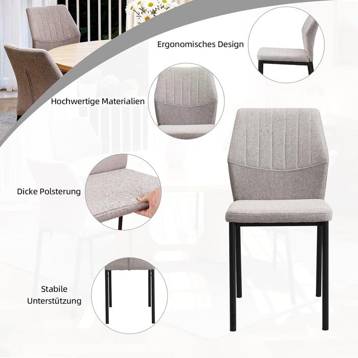 Бежеві обідні стільці, комплект з 4 шт. , кухонні стільці, м&39які стільці, бежеві обідні стільці з поліестеровими сидіннями, для їдальні, вітальні, спальні, бежевий, 4 шт. и