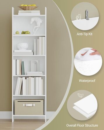 Книжкова полиця Hzuaneri, полиця, окремостояча полиця, офісна полиця, з 6 відділеннями, відкрита, для вітальні, кабінету, офісу, як роздільник кімнати, 24 x 48 x 170 см, біла 01103XBC Білий 24 x 48 x 170 см