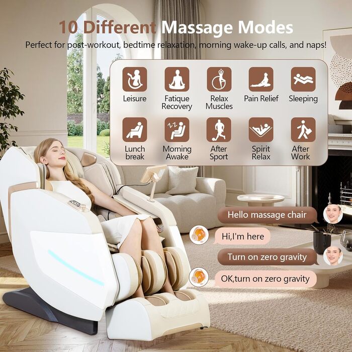 Масажне крісло Relaxora 3D Zero Gravity SL Track Масаж шиацу всього тіла з роликами для ніг Bluetooth Heat Therapy Calf Kneading Massage Airbag Massage Stretch (бежевий)