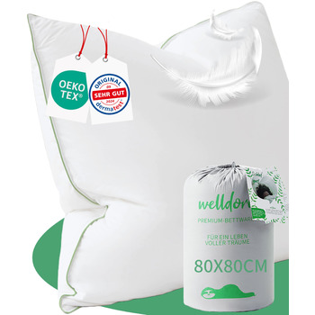 Подушка Welldora преміум-класу 80x80 100 натуральні пухові волокна та пір&39я Ергономічно оптимізована 3-камерна подушка для підтримки шиї Подушка середньої жорсткості, медично протестована, сертифікована Oeko-Tex у Німеччині, 80 x 80 см