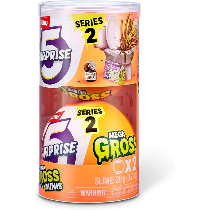 Від ZURU, упаковка з 2 шт. , капсули-сюрпризи для хлопчиків віком від 3 років, серія веселих мініатюр, серія іграшок Gross 2, 2 капсули, 5 Surprise Mega Gross Minis