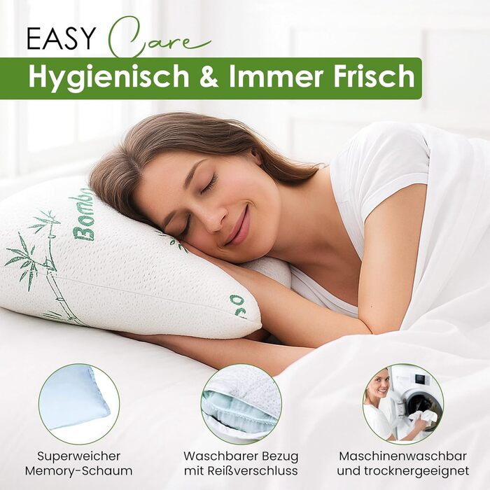 Бамбукова подушка 40x60 см Ергономічна подушка з дихаючим чохлом, в&39язкопружна піна, яку можна прати та гіпоалергенна