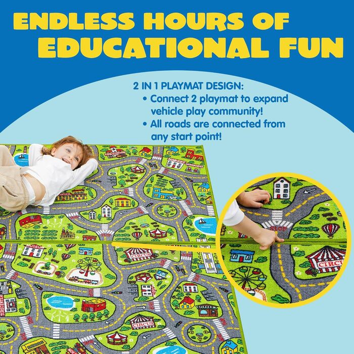 Килим для дитячої кімнати 80x150см (всього 160x150см) для дітей від 3 років, ігровий килим вуличний дитячий килим, автомобільний к