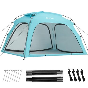 Пляжний намет Glymnis Beach Shelter з 4 дверима на блискавці та сітчастими дверима, захист від ультрафіолету UPF50, вітронепроникний, невеликий розмір у упаковці, пляжний намет для 3-4 осіб, синій