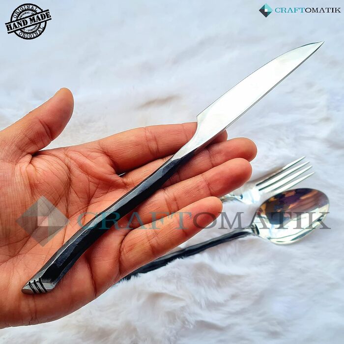 Набір столових приборів ручної роботи в середньовічному стилі 3-предметний (ніж, виделка, ложка) зі шкіряним чохлом Подарунковий набір для кухні, кемпінгу та барбекю HFTC04x