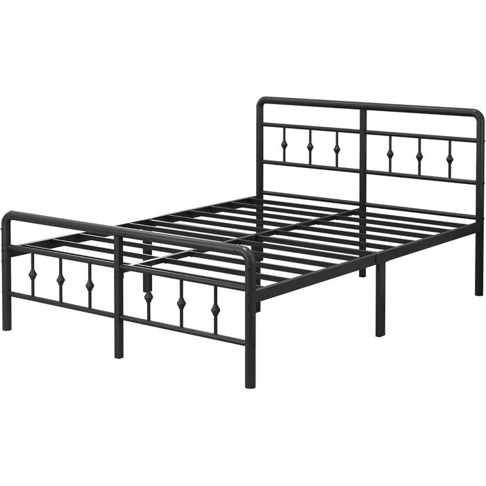 Каркас ліжка EMODA 180 x 200 см, металеве двоспальне ліжко з узголів&39ям та ізножиям у вікторіанському стилі, висотою 36 см зі сталевою рейковою основою, безшумне, легке складання, чорний колір 180 x 200 см Чорний