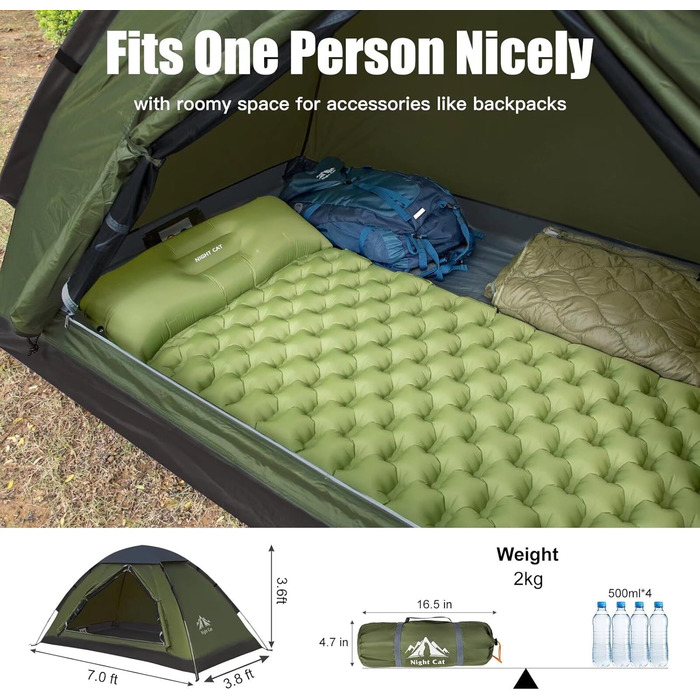 Намет кемпінговий прямокутний 1-місний Night Cat Quick Tent – 4-сезонний, водостійкість 3000 мм, легкий, темно-зелений