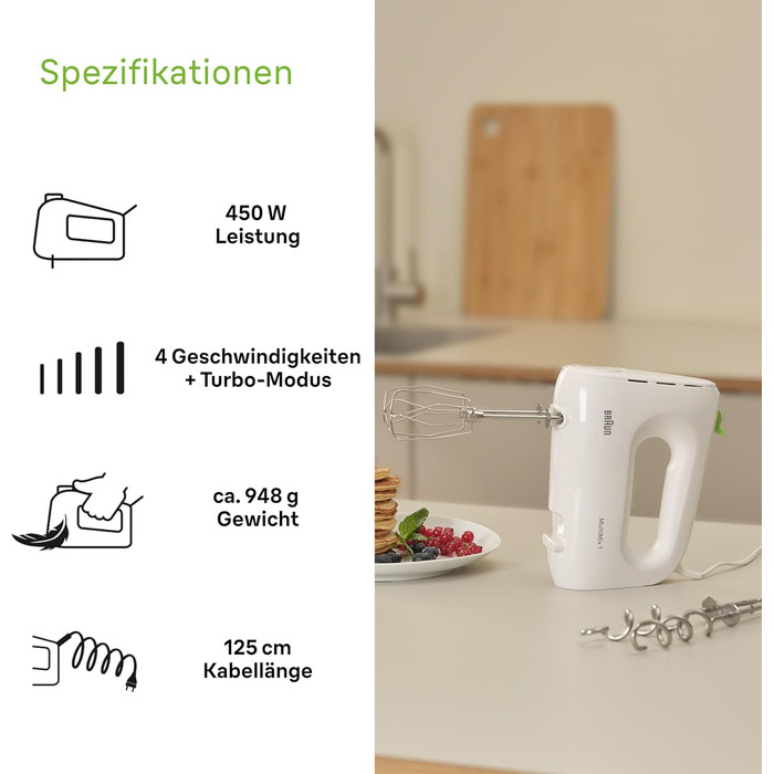 Ручний міксер Braun Household MultiMix 1 HM 1110 WH - ручний міксер з 4-ма швидкостями плюс турбо, технологія FastMix, EasyClick,