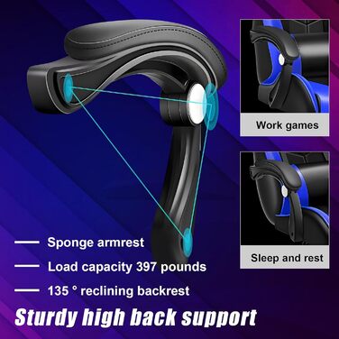 Ігрове крісло для ПК, офісне крісло, стілець для столу, зручне комп&39ютерне крісло, крісло для відстеження гравців із латексною спинкою, сумісний з Bluetooth динамік, колеса, що обертаються на 360 градусів, пульт дистанційного керування для дітей, чорний