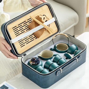 Китайський чайний сервіз з ситечком, порцеляновий набір для чаювання на 6 чашок, з ручкою з конопляного канату для розсипного чаю, ідеальний подарунок для поціновувачів чаю, зелений колір