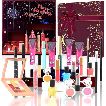 Адвент-календар краси, Адвент-календар макіяжу на 2025 рік, 24 вибрані унікальні косметичні засоби для догляду за шкірою, Сюрпризи з краси для жінок, підлітків та дівчат, Набори для макіяжу - Подарунки на Різдво