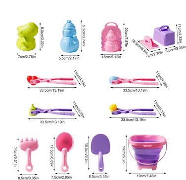 Форма для сніжки, 17 х мультяшних снігових іграшок для дітей, пляжна лопата з телескопічним відром для зберігання, пускова установка для сніжок, сніжки, фігури для , дівчаток, сім'ї