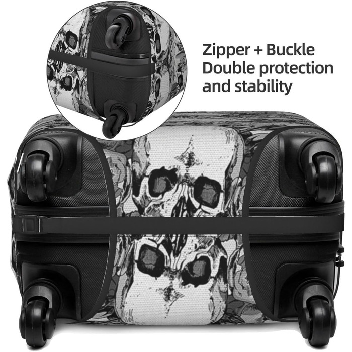 Чохол для валізи BAFAFA з принтом черепа та скелета, захист від подряпин та пилу, еластичний, чорний, розмір 95