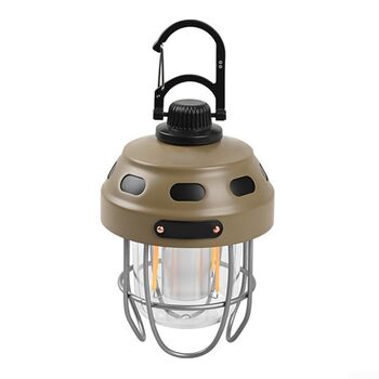 Акумуляторний кемпінговий ліхтар з акумулятором 2000 мАг, тепле/жовте світло, клас захисту IPX3, конструкція з алюмінію, сталі та ABS-пластику, для наметів та використання на свіжому повітрі (коричневий)