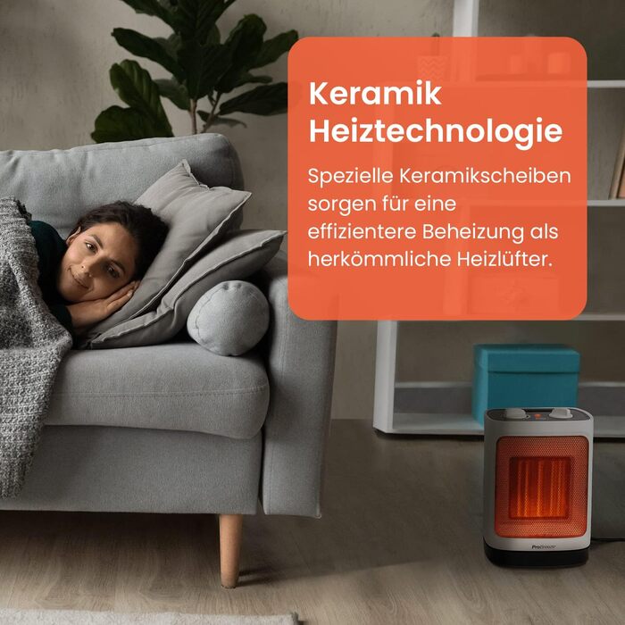 Міні-вентилятор Pro Breeze 2000 Вт з керамікою, енергозберігаючий з автоматичним коливанням, два рівні потужності, маленький тихий електричний обігрівач для вітальні, офісу, тераси - білий - 2000 Вт