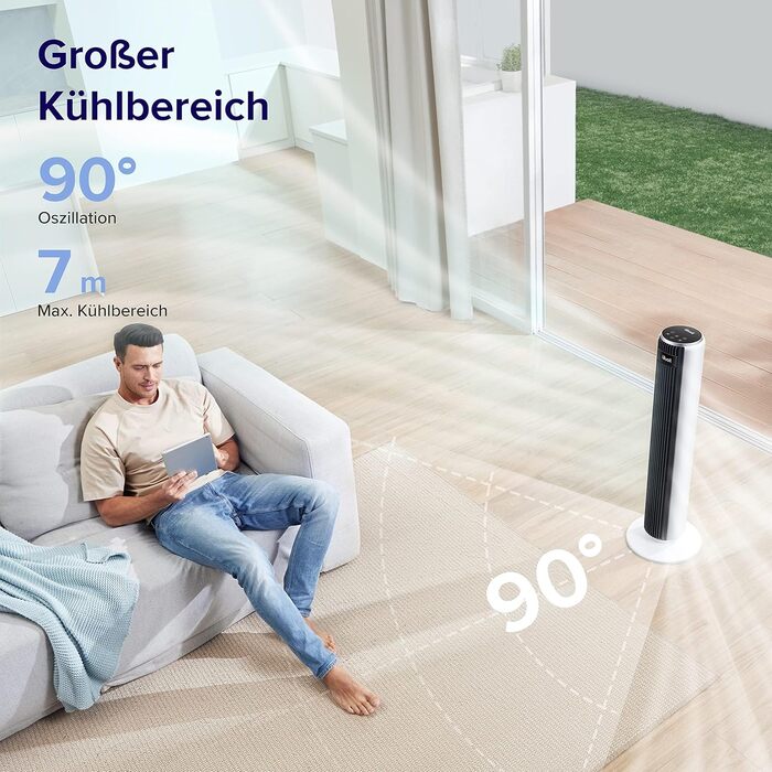 Безшумний баштовий вентилятор Levoit 28 дБ з розширеним режимом сну, вентилятор 7 м/с з дистанційним керуванням, баштовий вентилят