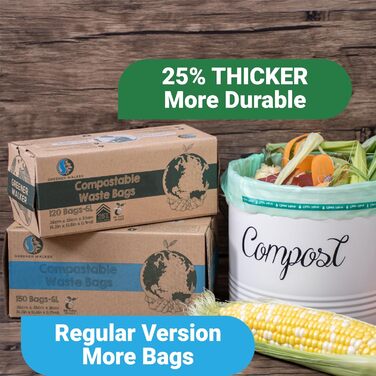 Біорозкладні компостовані пакети для сміття Greener Walker Extra Thick 25 6 л/10 л/30 л (10 л - 120 пакетів для сміття)