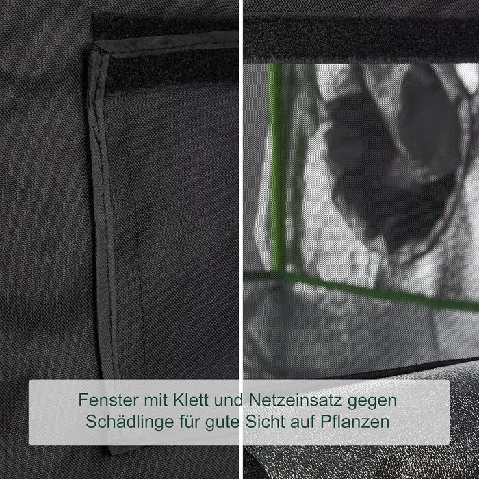 Розплідник для рослин Relaxdays Growzelt, 120x60x60 см, з відбиваючою внутрішньою плівкою, світлонепроникний, для вирощування в приміщенні, чорний/зелений