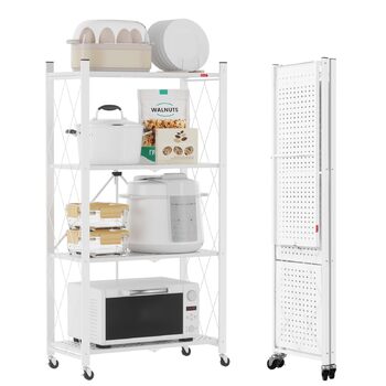 Складана полиця DEANIC, 4-рівнева книжкова полиця, кухонні полиці на колесах, металева полиця для вітальні, комора (61 x 116 x 28 см, білий) білий 4 яруси