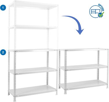 Стелаж SimonRack для важких умов експлуатації, металевий стелаж 200x100x50, підвальний стелаж, вантажопідйомність 100 кг, 5 полиць, білий - Comfort