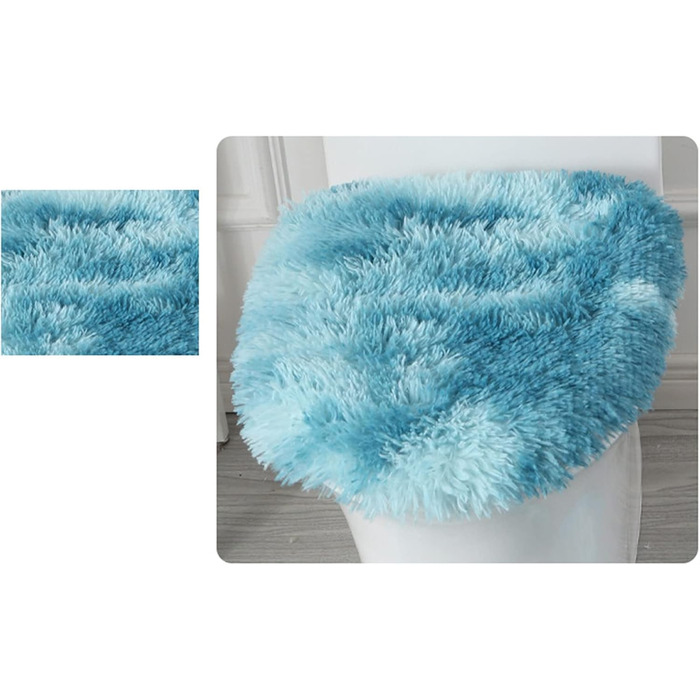 Комплект килимків для ванної Lifup, 3 предмети, нековзний волохатий килимок для ванної, пухнастий контурний килимок для ванної, чохол для унітазу з довгим ворсом, синій колір тай-дай 2