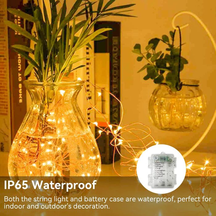 Світлодіодна батарея казкових вогнів з пультом дистанційного керування, 10M 100LED акумуляторна батарея з таймером 8 режимів IP65