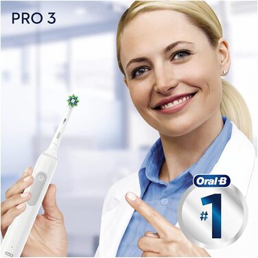 Електрична зубна щітка Oral-B PRO 3 3000 CrossAction, з 3 режимами чищення та візуальним регулюванням тиску на 360 для догляду за зубами, подарунок чоловіку/жінці, дизайн від Braun, білий