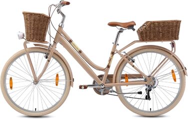 Алюмінієвий міський велосипед BIKESTAR 26, 28 дюймів 16, рама 18 дюймів, 7 швидкостей Shimano, жіночий голландський велосипед, ретро-велосипед з V-подібними гальмами, багажником, ліхтарями, дзвінком, кошиком, світловідбивачами на спицях Тест на безпеку, ш