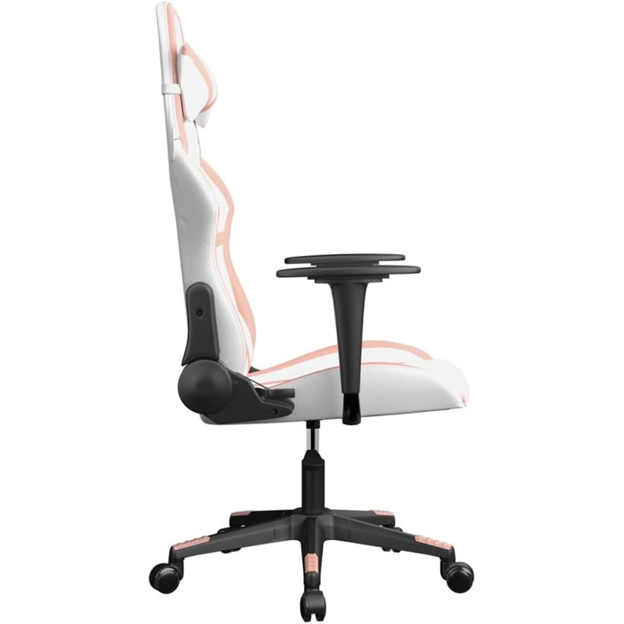 Геймерське крісло, біло-рожева штучна шкіра, обертове, регульоване, ергономічне для комфорту в офісі та під час гри, без підставки для ніг, біло-рожеве