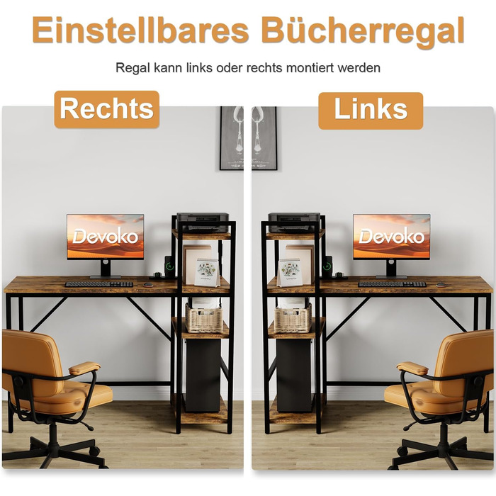 Комп'ютерний стіл Devoko 120 см з реверсивною полицею, стіл з 4-шаровим сховищем Ідеальний навчальний комп'ютерний стіл Стіл для н