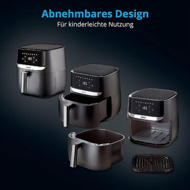 Фритюрниця MEDION E50 XL (кошик для смаження 5,7 літра, приблизно 1700 Вт, цифрова панель керування, 8 автоматичних програм, смаження без олії, таймер 30 хв, захист від перегріву, MD10532) чорний 5,7 літрів Чорний